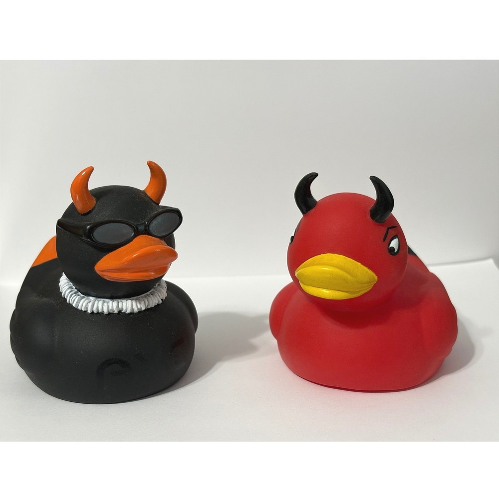 Accoutrements Axe Black Rubber Duck and Red Rubber Duck with horns